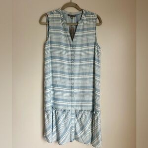 NWT Sharagona Womens sleeveless Button Up shirt dress Small Striped Blue White